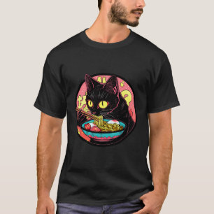 Camiseta Gato negro Ramen Mascota divertida comida japonesa