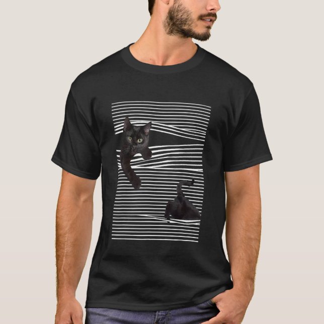 Camiseta Gato Negro Raya Horizontal (Anverso)