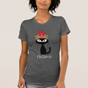 Camiseta Gato negro relajado con sombrero de mono de calcet