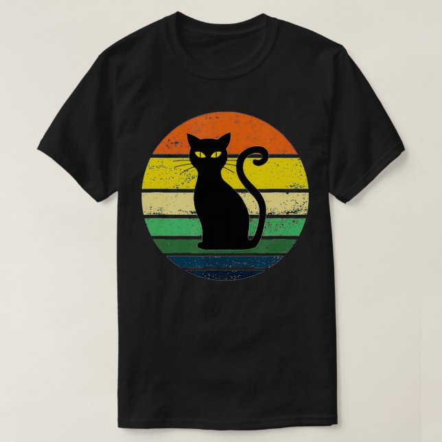 Camiseta Gato negro retro angustiado  (Diseño del anverso)