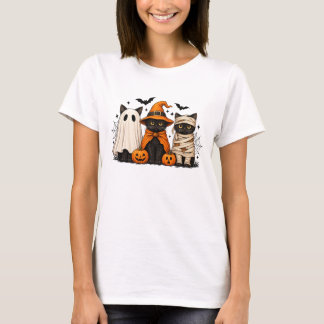 Camiseta Gato Negro Retro Bruja Calabaza de Halloween Espel