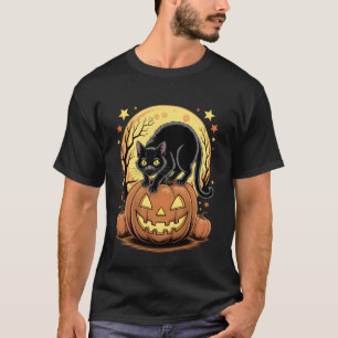 Camiseta Gato Negro Retro Calabaza Divertido Halloween