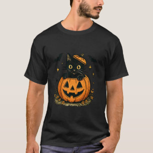 Camiseta Gato negro retro de Halloween en calabaza temporad
