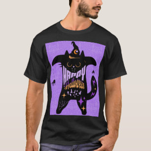 Camiseta Gato Negro Retro Divertido Halloween