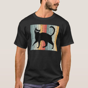 Camiseta Gato Negro Retro en Teclado de Piano Pianista Músi