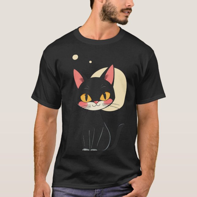 Camiseta gato negro retro gato divertido regalo gatos amant (Anverso)