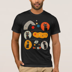 Camiseta Gato Negro Retro MCM: Arte Gráfico Abstracto Cósmi