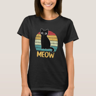 Camiseta Gato negro retro Miow Kitty Funny Cats Lover