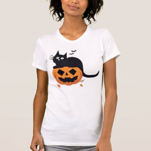 Camiseta Gato negro retro y calabazas talladas disfraces mu