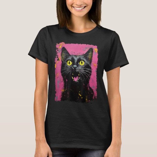 Camiseta Gato negro rosa (Anverso)