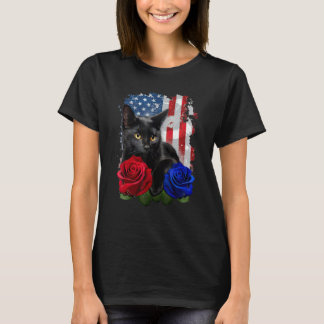 Camiseta Gato Negro Rosa Bandera Americana Feliz 4 De Julio