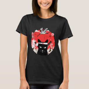 Camiseta Gato negro samurai japonés vintage