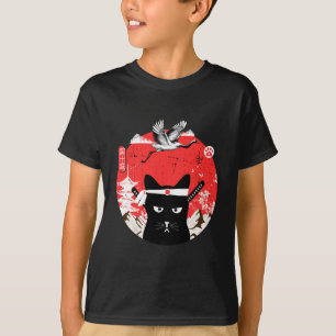 Camiseta Gato negro samurai japonés vintage