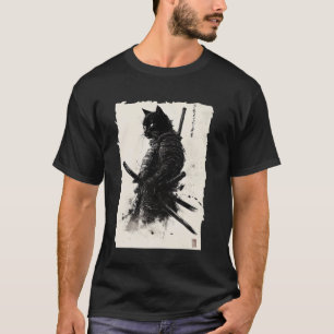Camiseta Gato negro Samurái Japonés Vintage Gato Retro Ukiy