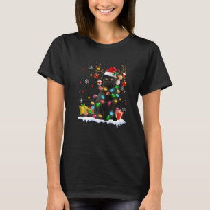 Camiseta Gato negro Santa Hat Navidades de renos iluminan g