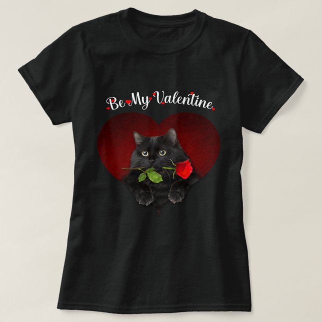 Camiseta Gato negro sé mi gatito de San Valentín (Diseño del anverso)