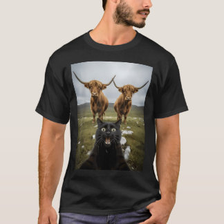 Camiseta Gato Negro Selfie Con Vacas Amantes De Animales Di