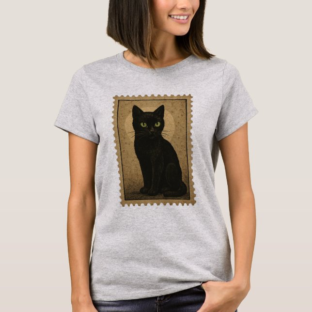 Camiseta Gato negro - Sello de Halloween vintage (Anverso)