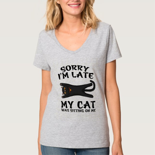 Camiseta Gato negro siento haber tardado en que mi gato est (Anverso)