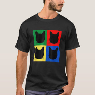 Camiseta Gato Negro Silueta Cabeza Colores Primarios Atigra
