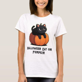Camiseta Gato negro sobre calabaza