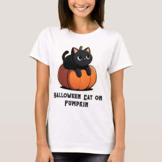 Camiseta Gato negro sobre calabaza