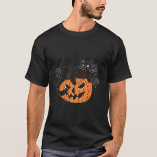 Camiseta Gato Negro Sobre Calabaza Para Halloween De Gatos