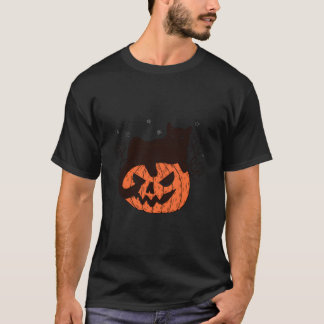 Camiseta Gato Negro Sobre Cara de Calabaza Halloween Tempor