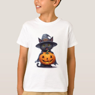 Camiseta Gato Negro Sombrero de Bruja Calabaza Decoración d