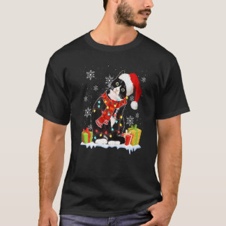 Camiseta Gato Negro Sombrero de Santa Luces de Navidad Chic