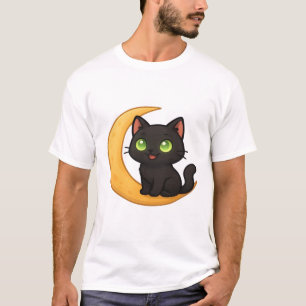 Camiseta Gato negro sonriente con ojos verdes brillantes se