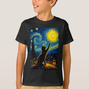 Camiseta Gato negro Starry Night Van Gogh Cat, Gato Mamá, G