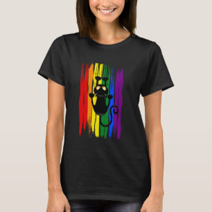 Camiseta Gato negro subiendo en arcoíris divertido Orgullo
