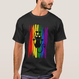 Camiseta Gato negro subiendo en arcoíris divertido Orgullo