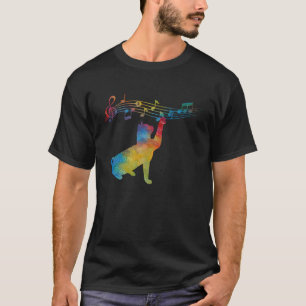 Camiseta Gato Negro Subiendo Tocando Nota de Partitura Idea