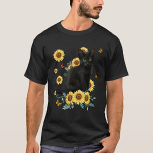 Camiseta Gato negro Sunflower Sun Flor Cat Sunshine