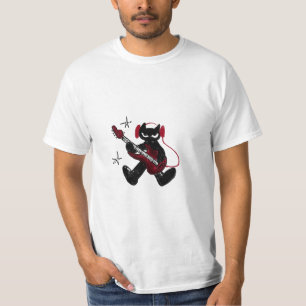 Camiseta Gato Negro Tocando Guitarra Eléctrica Rockstar Kit