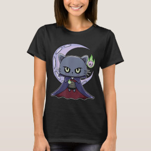 Camiseta Gato Negro Vampiro Drácula y Fuego Mágico Para