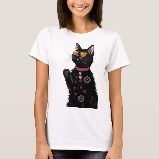 Camiseta gato negro verano regalo de gato divertido para la (Anverso)