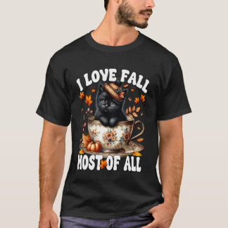 Camiseta Gato Negro Vibraciones de Otoño para Madre de Gato