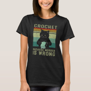 Camiseta Gato negro vintage al crochet porque el asesinato