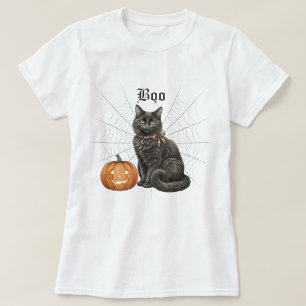 Camiseta Gato negro vintage "Boo" Jack-o'-Lantern de Hallow