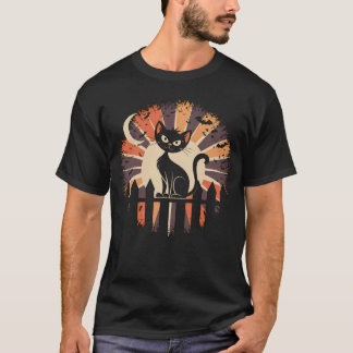 Camiseta Gato negro vintage con luna creciente