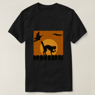 Camiseta Gato negro vintage de Halloween, silueta de bruja 