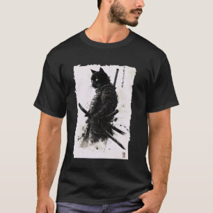 Camiseta Gato negro Vintage Gato Samurái Japonés Retro Ukiy