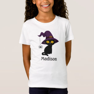 Camiseta Gato negro y amarillo lindo con sombrero de bruja 