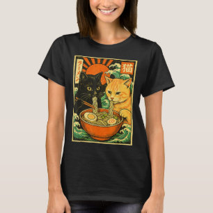 Camiseta Gato negro y bambalinas; gato Naranja bregando a l