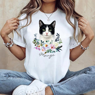 Camiseta Gato negro y blanco a la acuarela