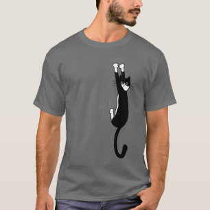 Camiseta Gato negro y blanco colgando  Gracioso Gato Tuxedo