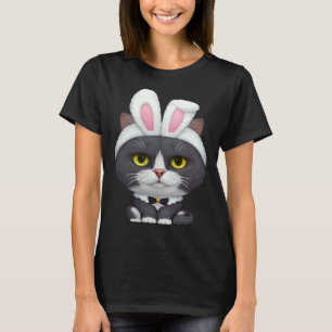 Camiseta Gato negro y blanco con disfraz de conejo de Pascu